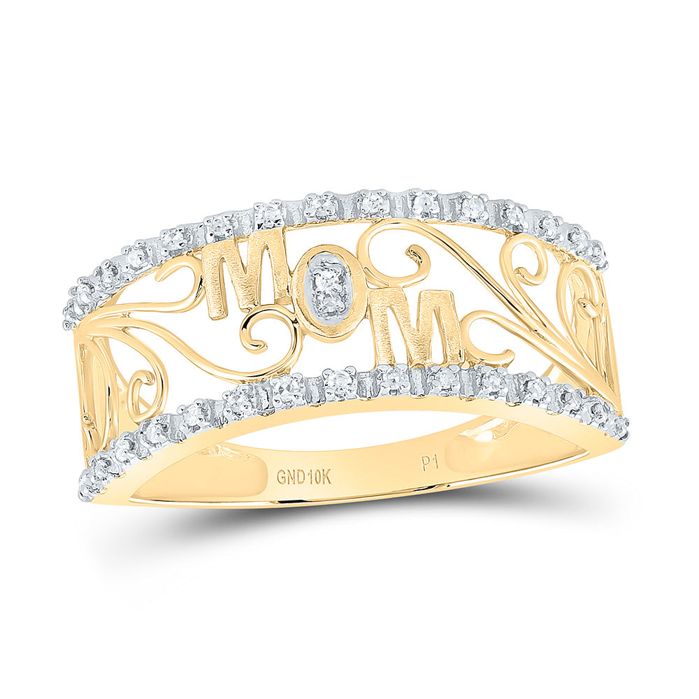 10kt Yellow Gold Womens Round Diamond Mom Band Ring 1/10 Cttw