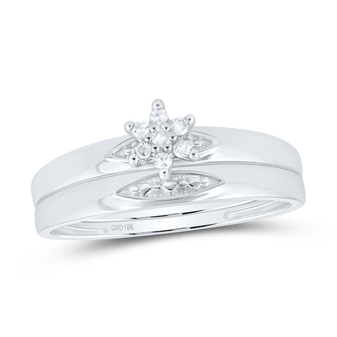 10kt White Gold His Hers Round Diamond Cluster Matching Wedding Set 1/12 Cttw