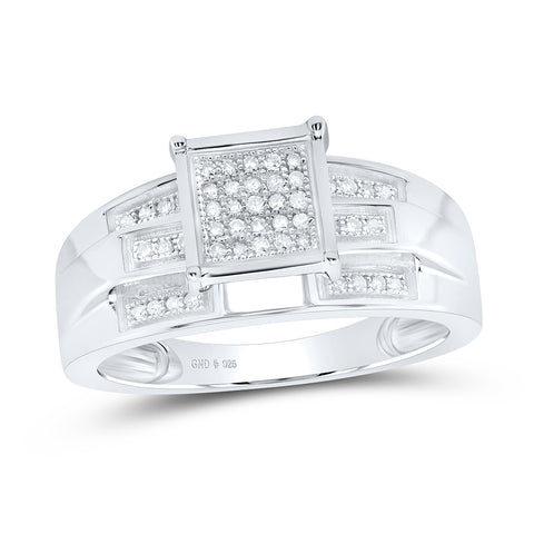 Sterling Silver Round Diamond Square Bridal Wedding Engagement Ring 1/8 Cttw