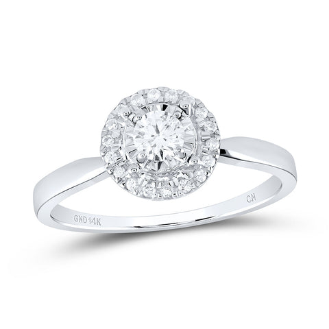 14kt White Gold Round Diamond Halo Bridal Wedding Engagement Ring 1/3 Cttw
