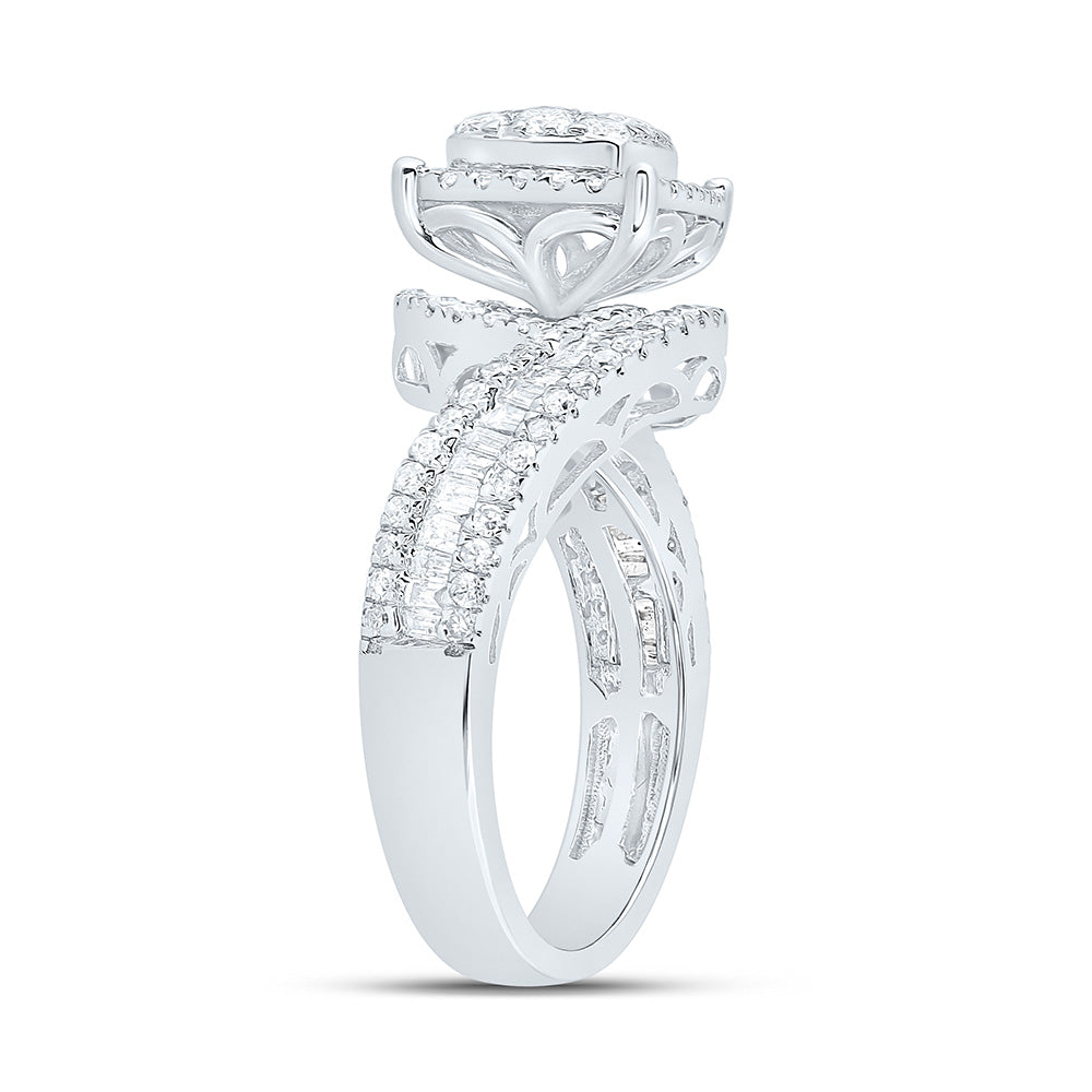 10kt White Gold Round Diamond Square Bridal Wedding Engagement Ring 1-1/4 Cttw