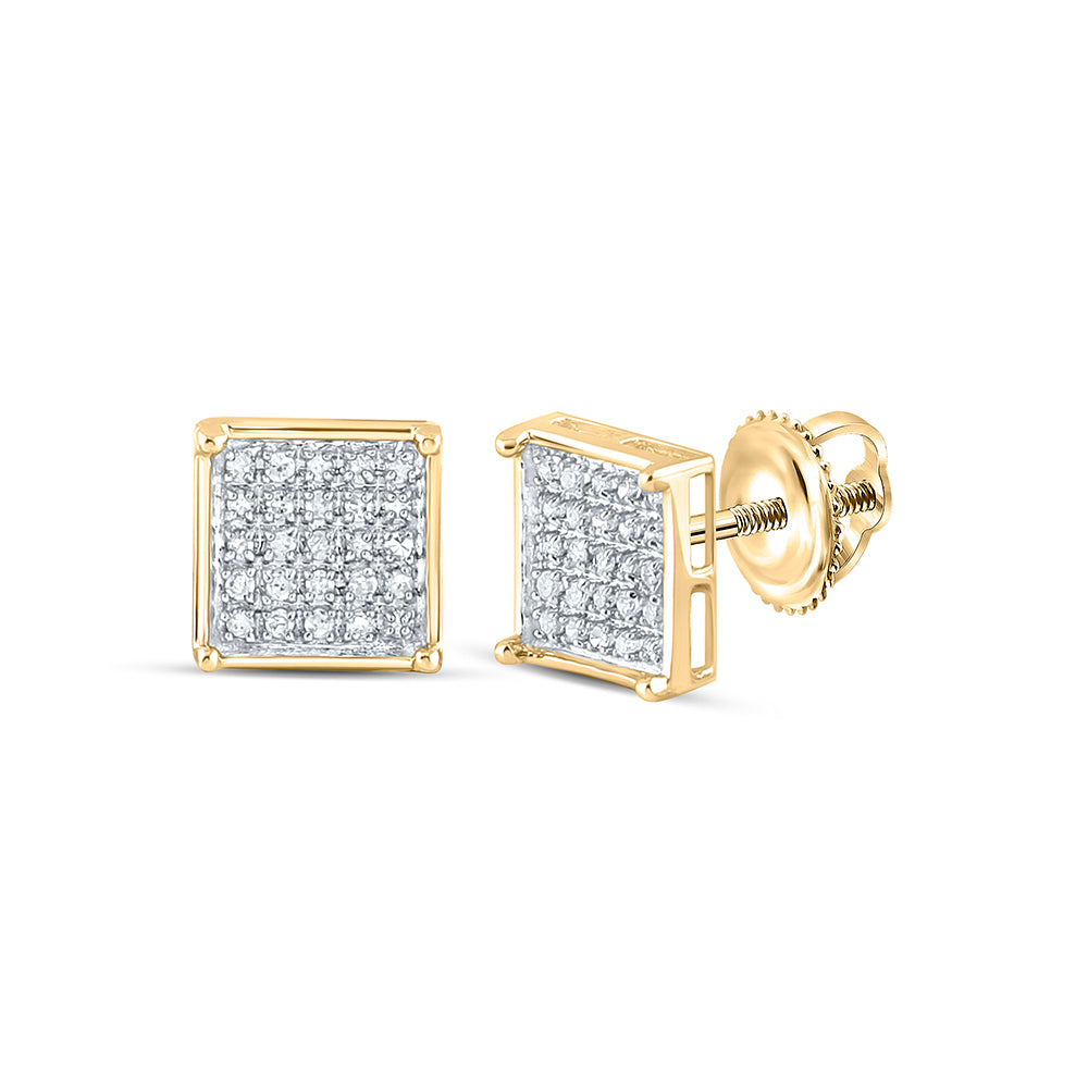 10kt Yellow Gold Womens Round Diamond Square Cluster Earrings 1/6 Cttw