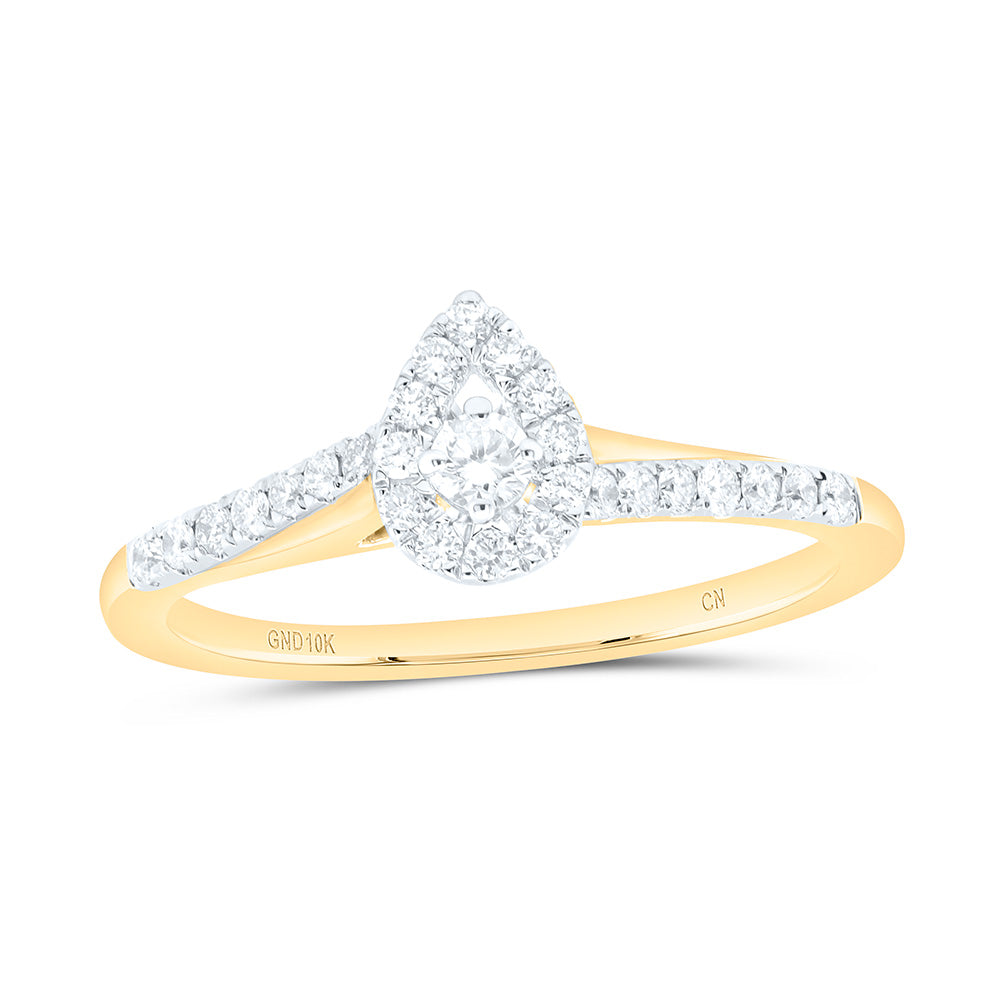 10kt Yellow Gold Womens Round Diamond Teardrop Halo Promise Ring 1/5 Cttw