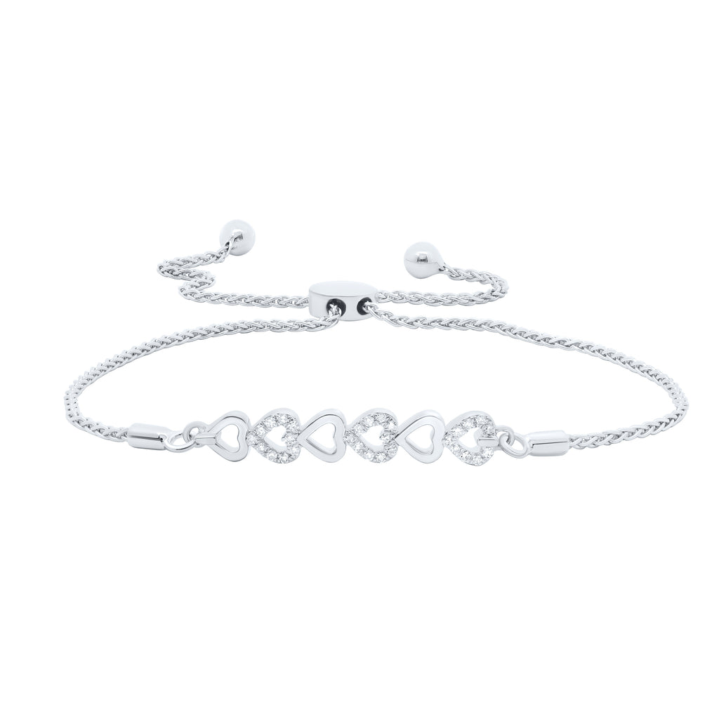 Sterling Silver Womens Round Diamond Infinity Bolo Bracelet 1/20 Cttw