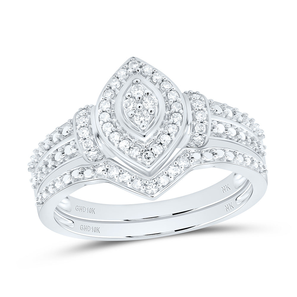 10kt White Gold Round Diamond Bridal Wedding Ring Band Set 1/5 Cttw