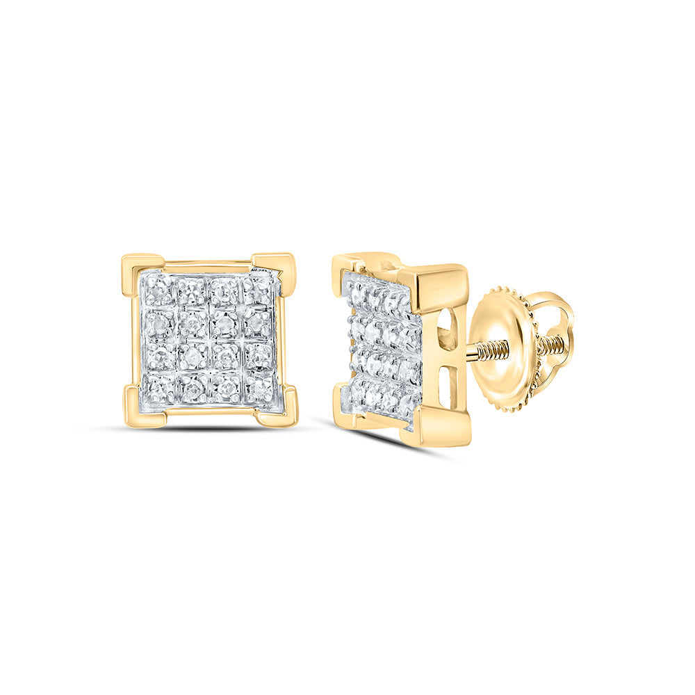 10kt Yellow Gold Round Diamond Square Cluster Earrings 1/10 Cttw