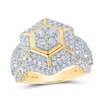 10kt Yellow Gold Mens Round Diamond Hexagon Cluster Ring 3-5/8 Cttw