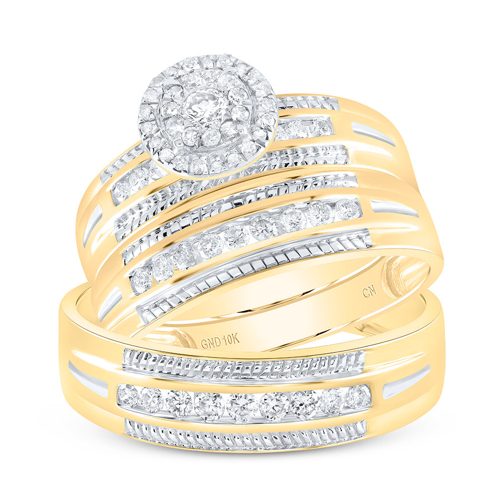 10kt Yellow Gold His Hers Round Diamond Halo Matching Wedding Set 5/8 Cttw
