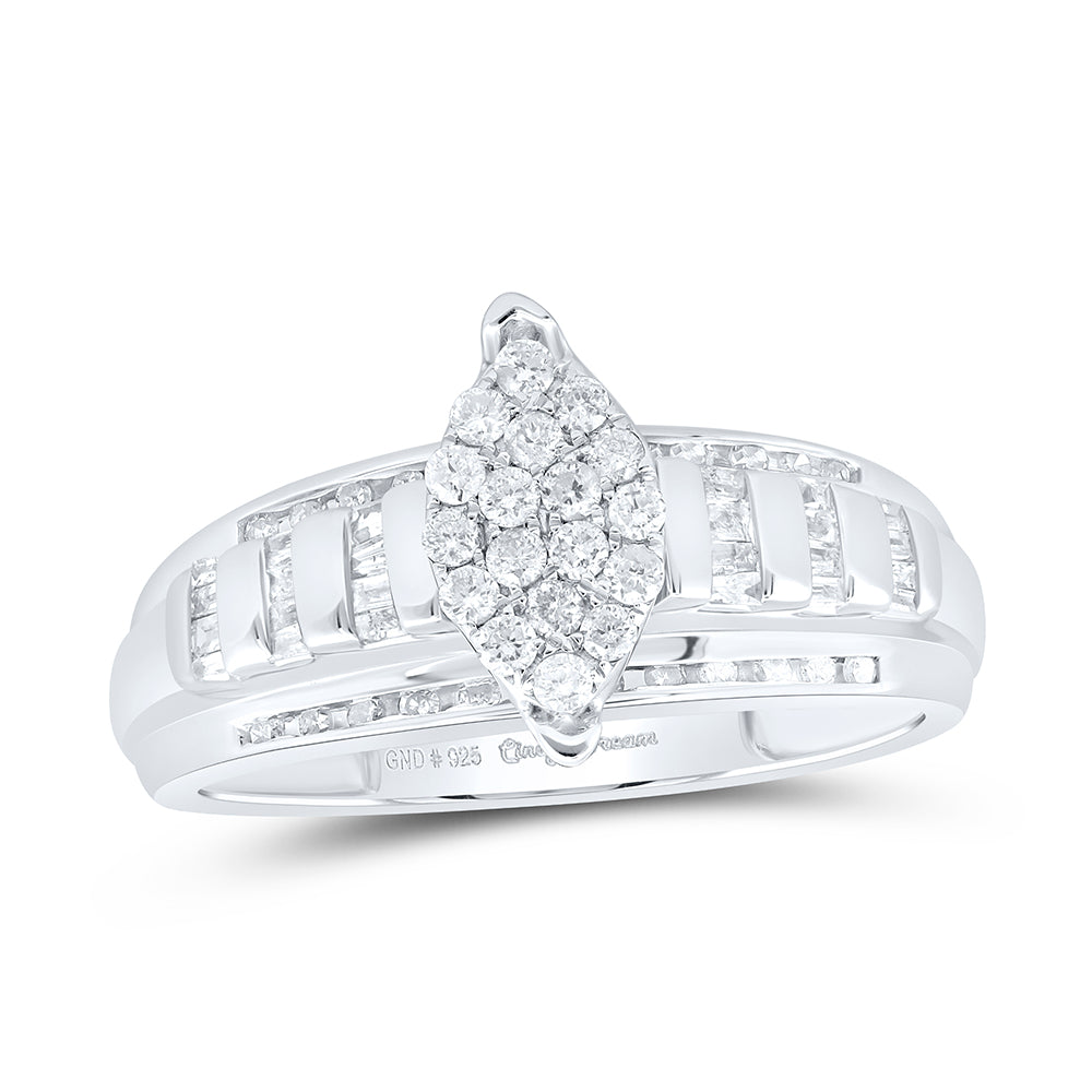 Sterling Silver Round Diamond Oval Cluster Bridal Wedding Engagement Ring 1/2 Cttw