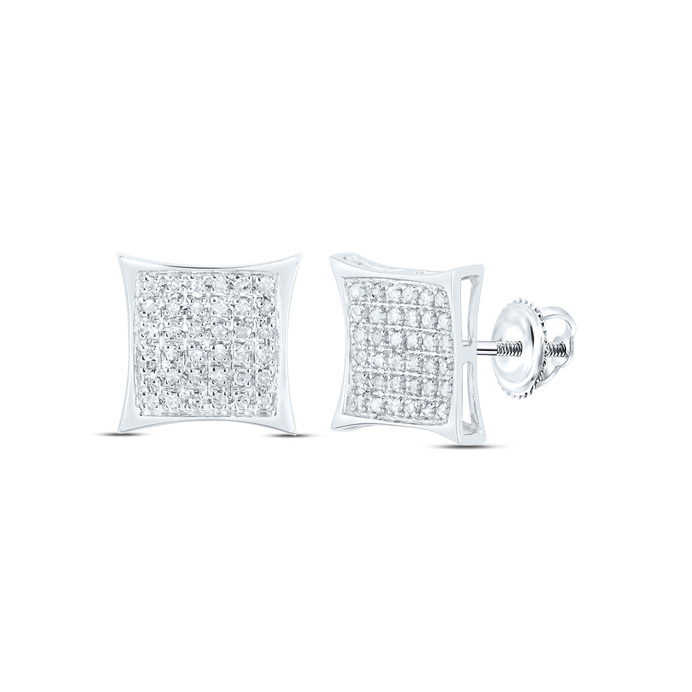 10kt White Gold Womens Round Diamond Kite Square Earrings 1/6 Cttw