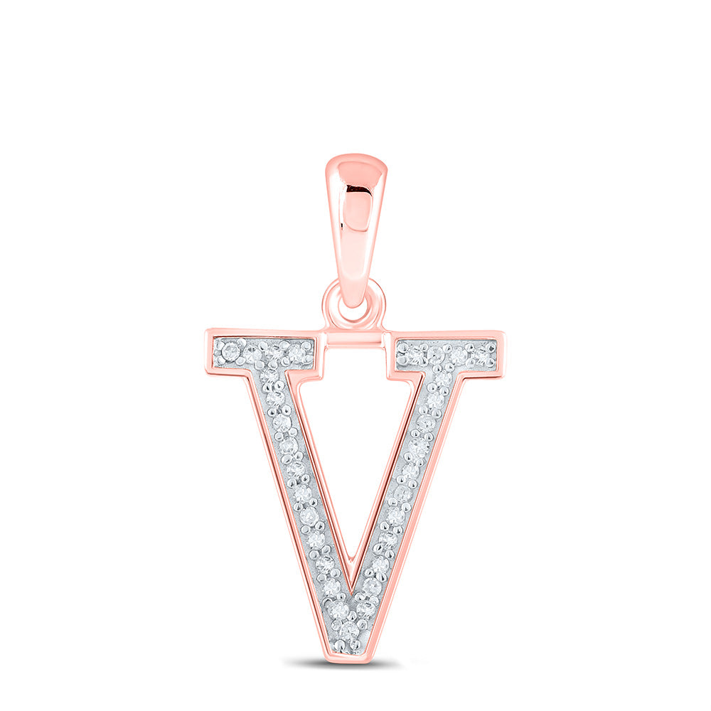 10kt Rose Gold Womens Round Diamond Initial V Letter Pendant 1/20 Cttw