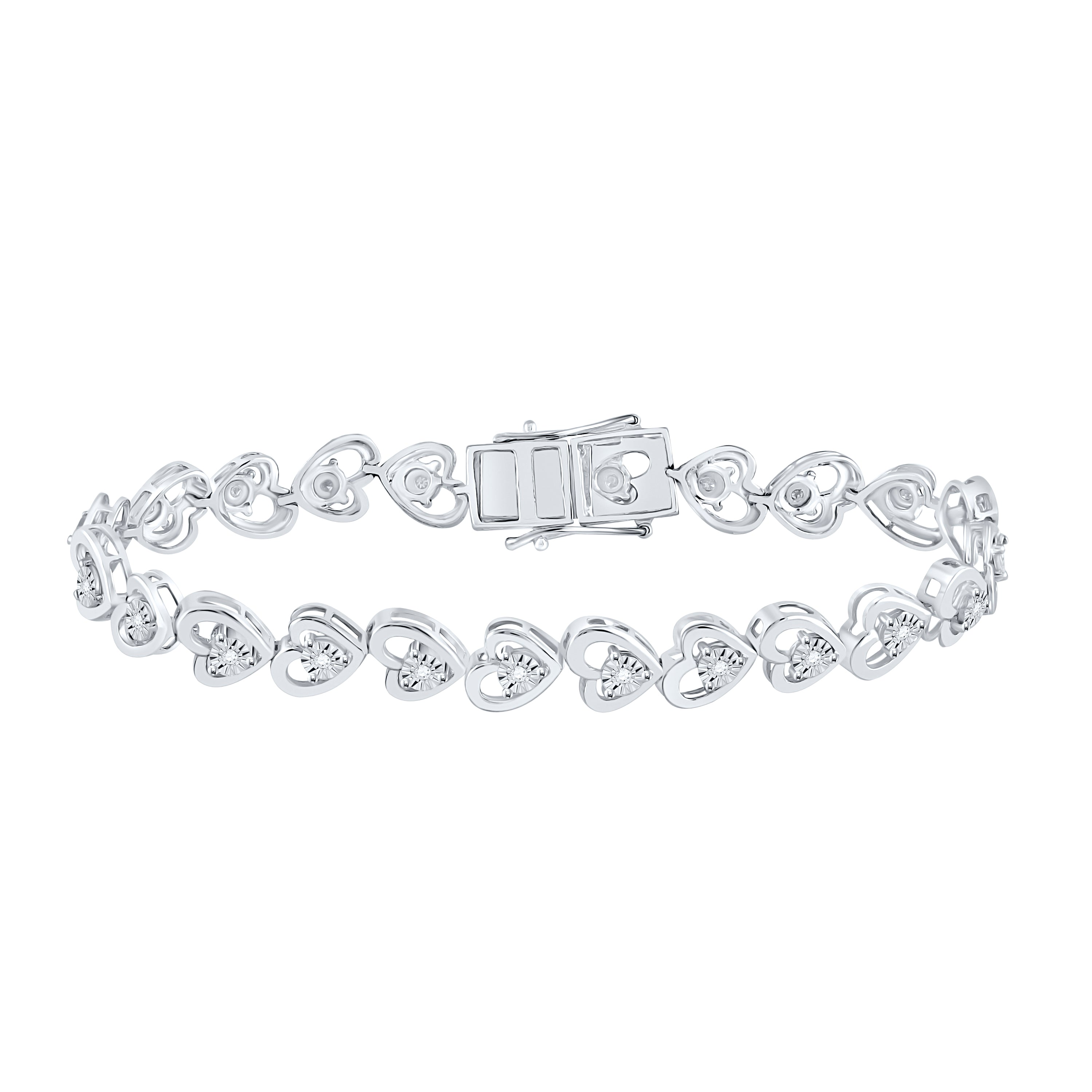 Sterling Silver Womens Round Diamond Heart Tennis Bracelet 1/4 Cttw