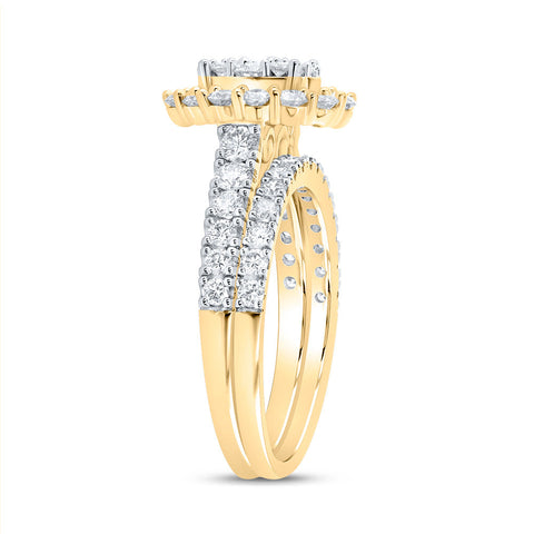 10kt Yellow Gold Round Diamond Oval Bridal Wedding Ring Band Set 1-5/8 Cttw