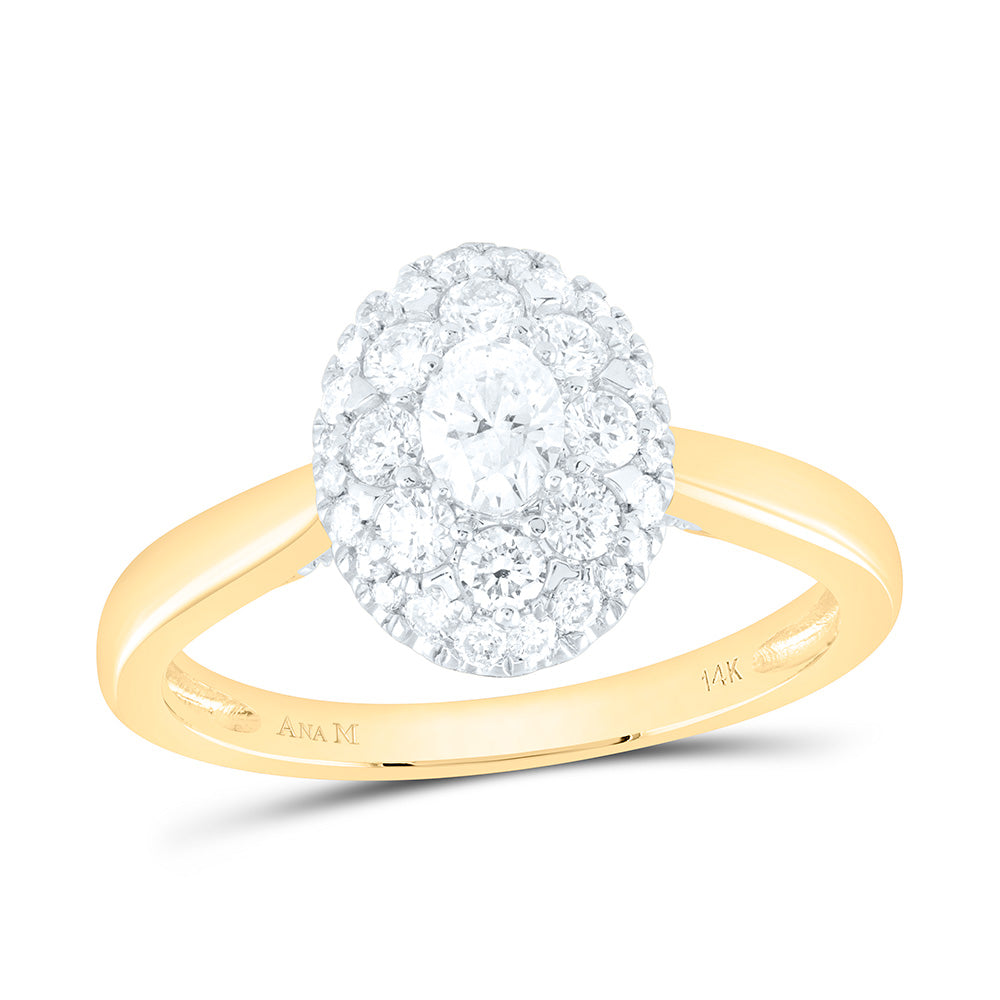 14kt Yellow Gold Oval Diamond Halo Bridal Wedding Engagement Ring 3/4 Cttw