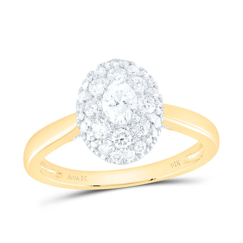 14kt Yellow Gold Oval Diamond Halo Bridal Wedding Engagement Ring 3/4 Cttw