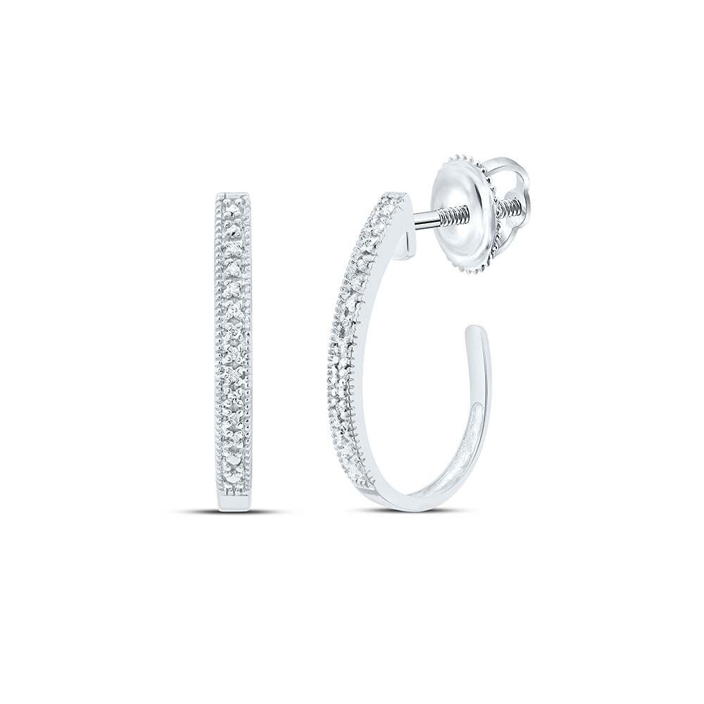 10kt White Gold Womens Round Diamond Half J Hoop Earrings .03 Cttw