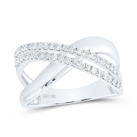10kt White Gold Womens Round Diamond Crossover Band Ring 3/8 Cttw