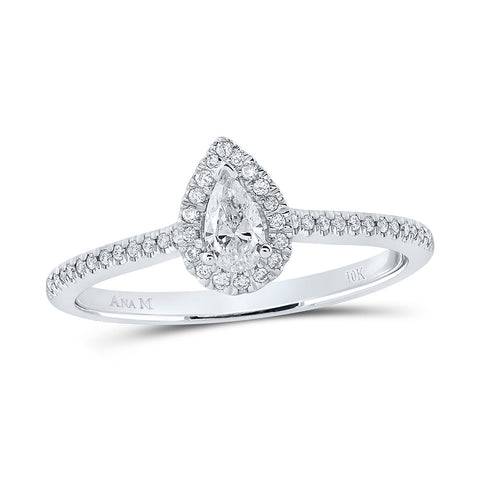 10kt White Gold Pear Diamond Halo Bridal Wedding Engagement Ring 1/3 Cttw