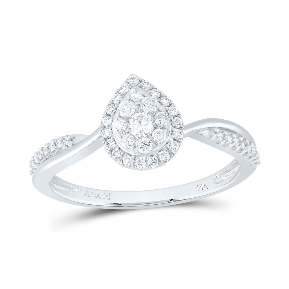 14kt White Gold Womens Round Diamond Teardrop Cluster Ring 1/3 Cttw