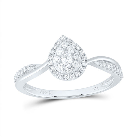 14kt White Gold Womens Round Diamond Teardrop Cluster Ring 1/3 Cttw