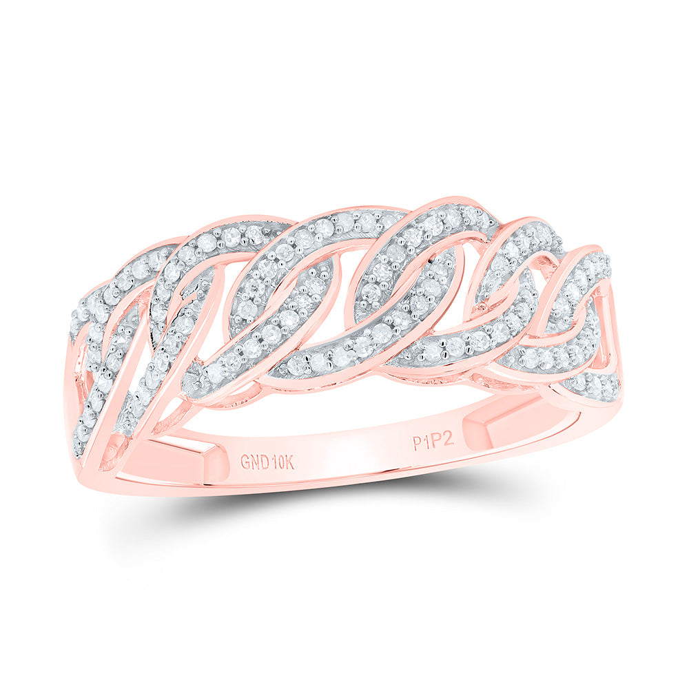 10kt Rose Gold Mens Round Diamond Curb Link Band Ring 1/4 Cttw