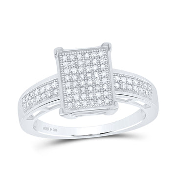 Sterling Silver Womens Round Diamond Rectangle Cluster Ring 1/5 Cttw