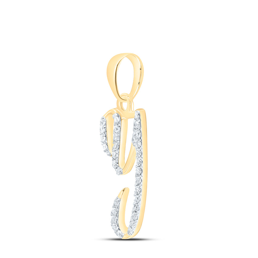 10kt Yellow Gold Womens Round Diamond Y Initial Letter Pendant 1/10 Cttw