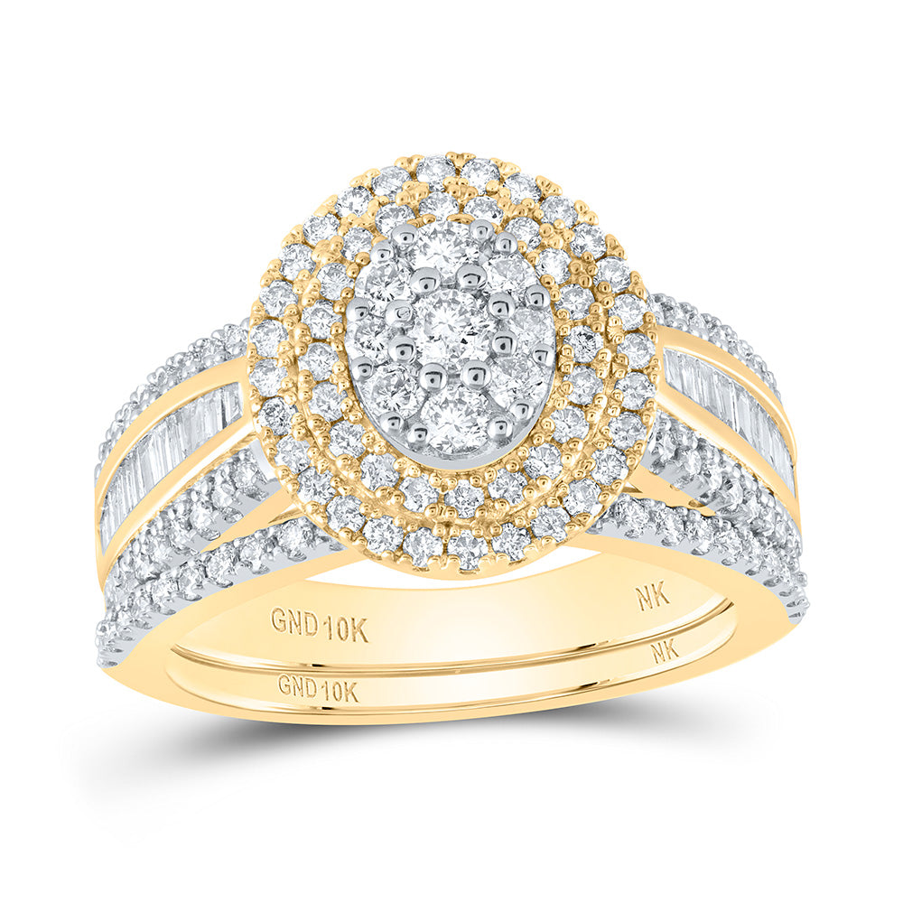10kt Yellow Gold Round Diamond Oval Bridal Wedding Ring Band Set 1-1/4 Cttw