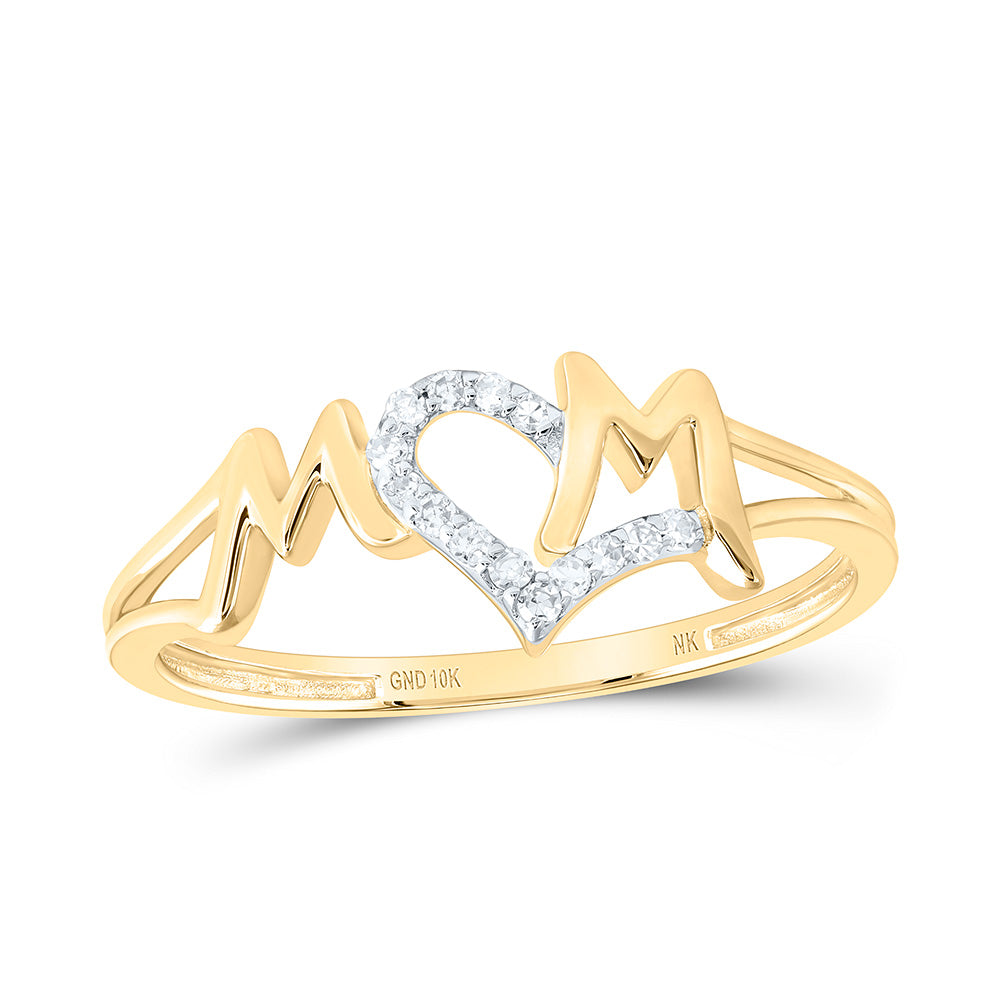 10kt Yellow Gold Womens Round Diamond Mom Ring 1/12 Cttw