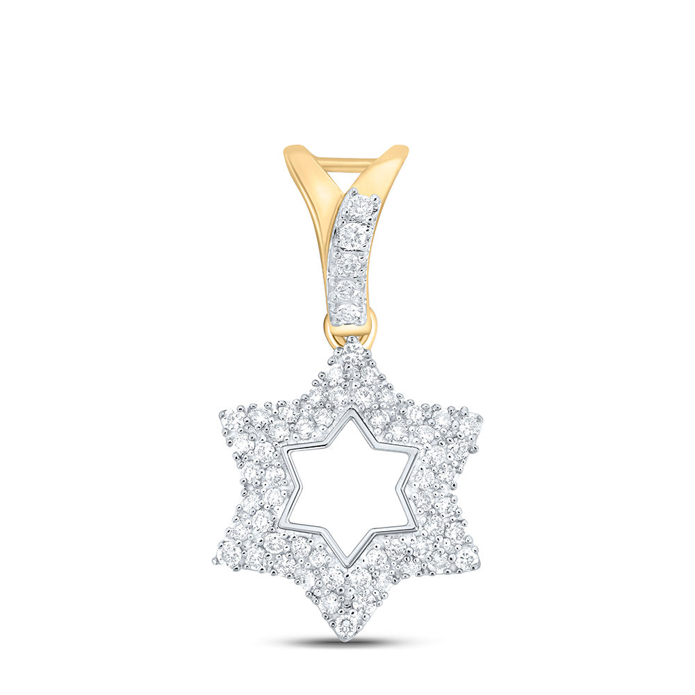 10kt Yellow Gold Womens Round Diamond Star of David Religious Pendant 1/3 Cttw