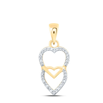10kt Yellow Gold Womens Round Diamond Double Heart Pendant 1/10 Cttw