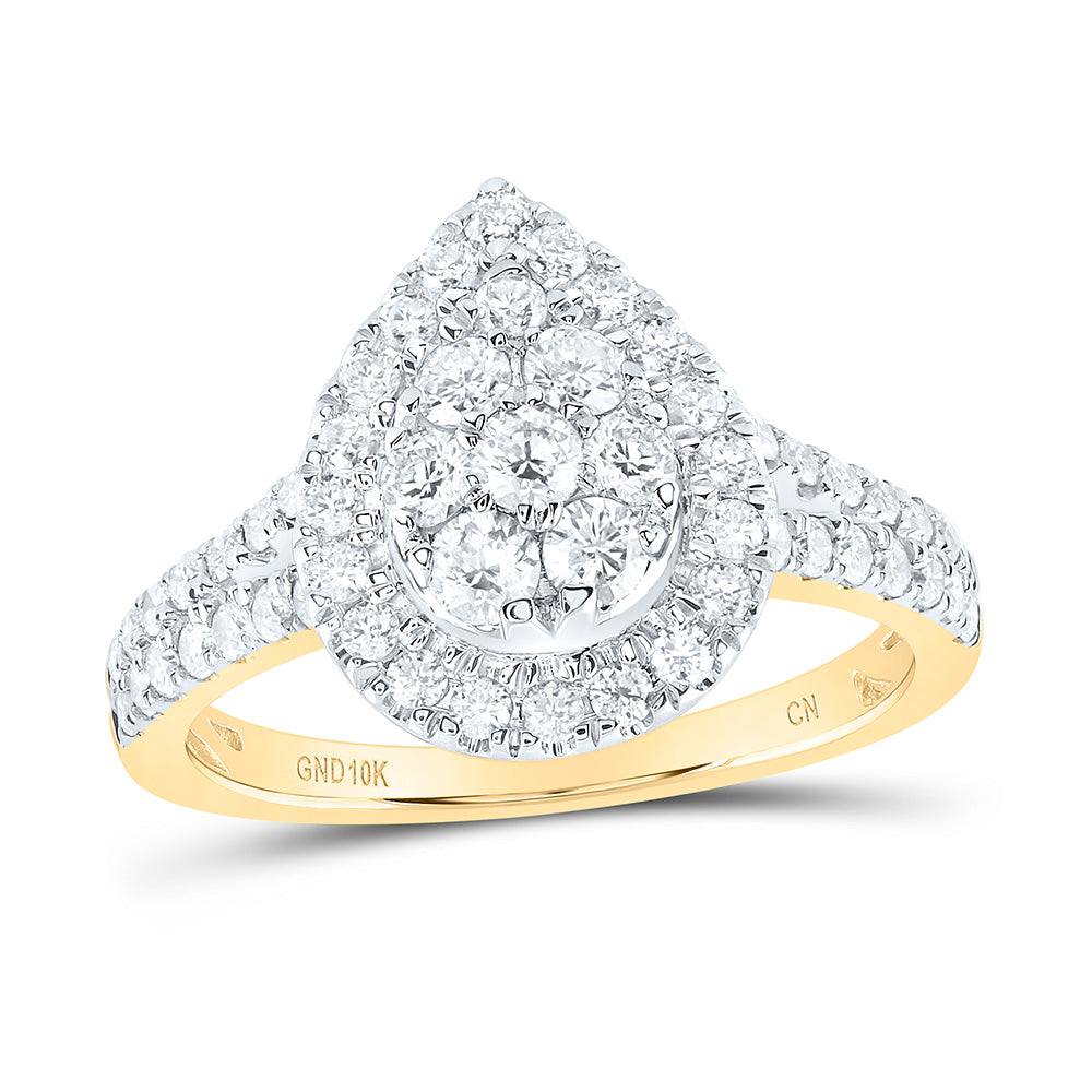 10kt Yellow Gold Womens Round Diamond Teardrop Cluster Ring 1 Cttw