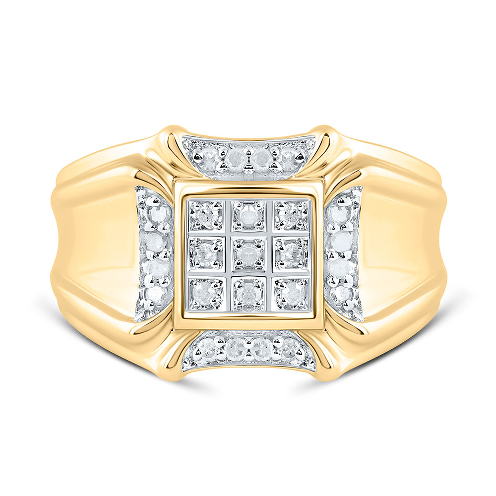 10kt Yellow Gold Mens Round Diamond Cluster Ring 1/4 Cttw