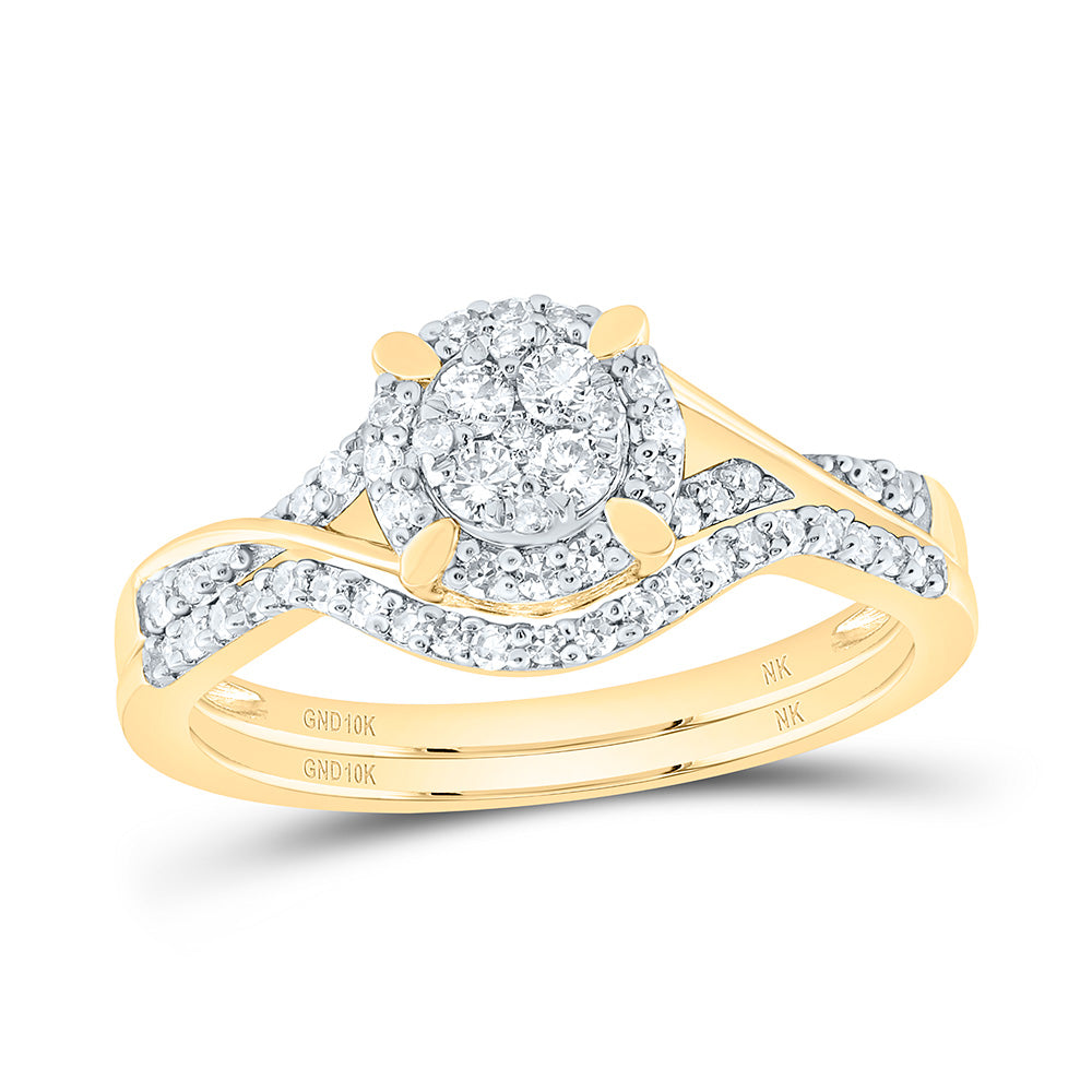 10kt Yellow Gold Round Diamond Bridal Wedding Ring Band Set 3/8 Cttw