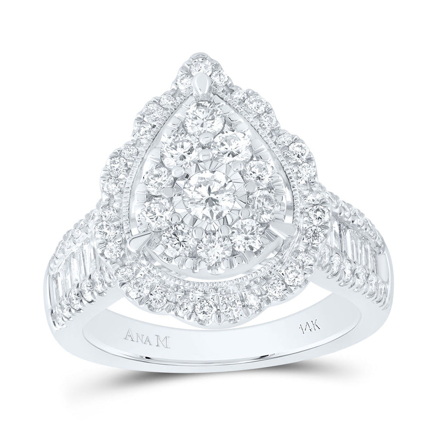 14kt White Gold Round Diamond Teardrop Bridal Wedding Engagement Ring 1-5/8 Cttw