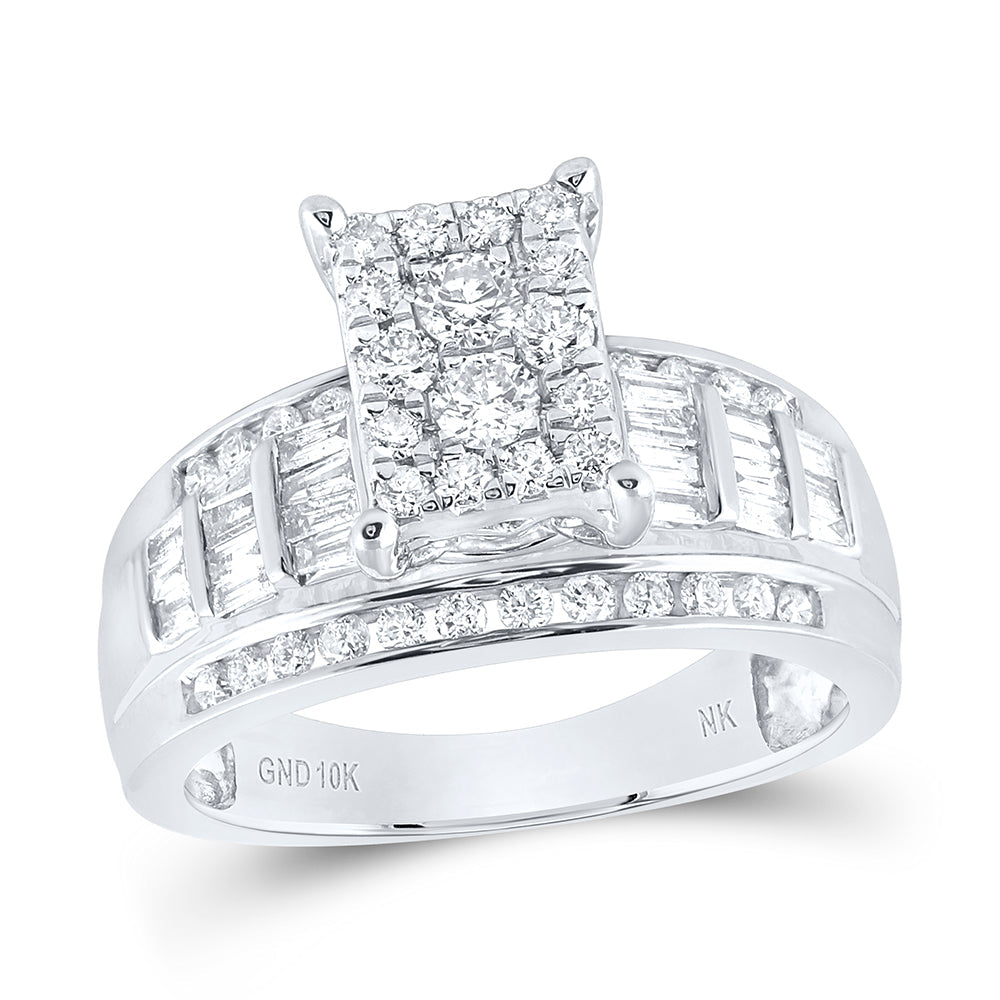10kt White Gold Round Diamond Cluster Bridal Wedding Engagement Ring 7/8 Cttw