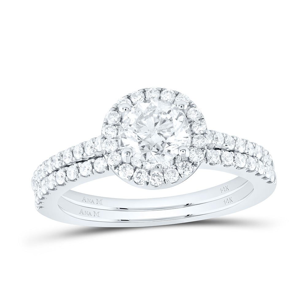14kt White Gold Round Diamond Bridal Wedding Ring Band Set 1-1/2 Cttw