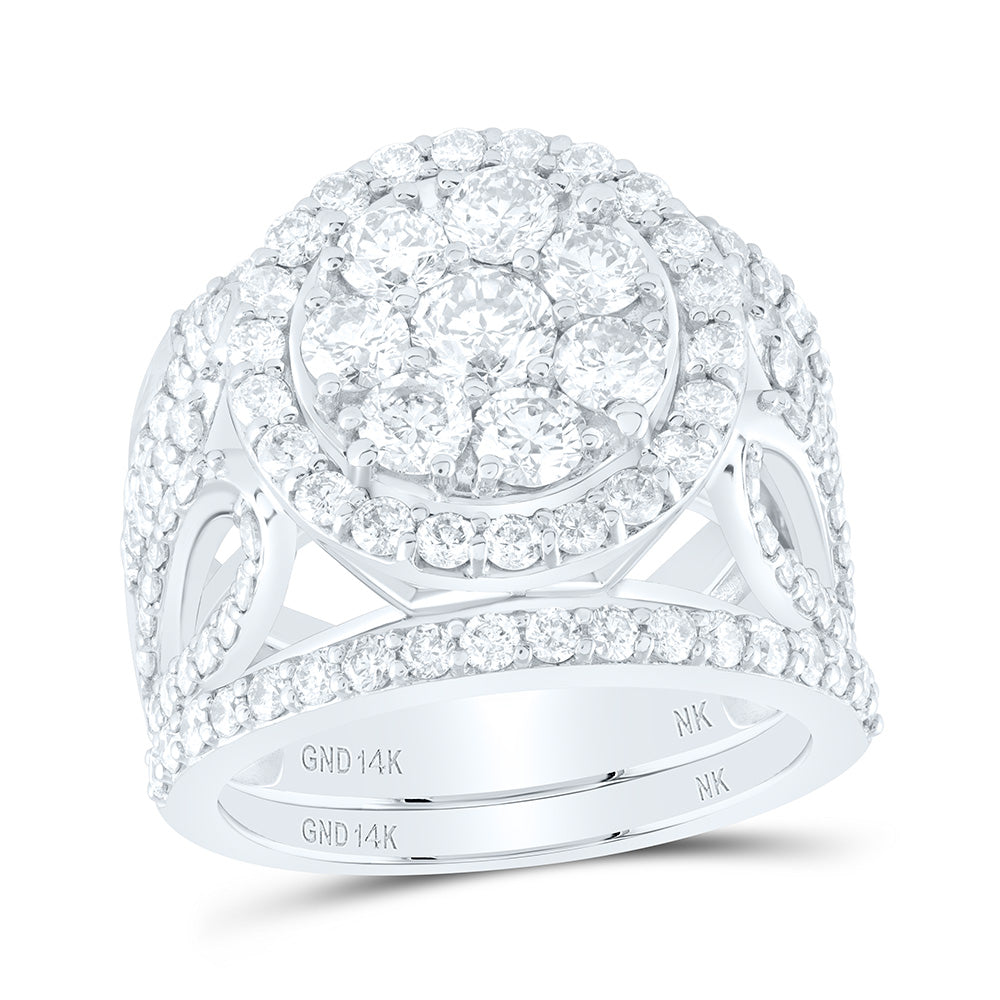 14kt White Gold Round Diamond Halo Bridal Wedding Ring Band Set 3 Cttw