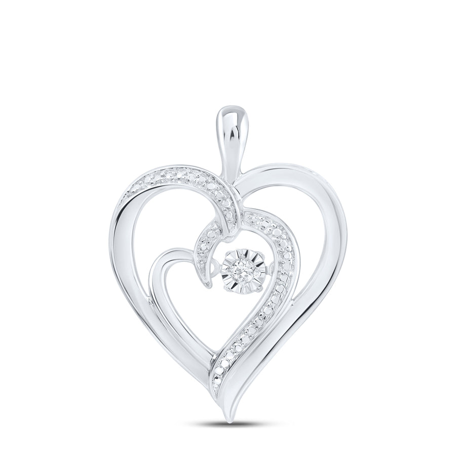 Sterling Silver Womens Round Diamond Heart Moving Twinkle Pendant .03 Cttw