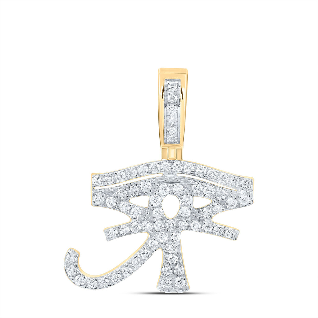 10kt Yellow Gold Mens Round Diamond Eye of Ra Charm Pendant 7/8 Cttw