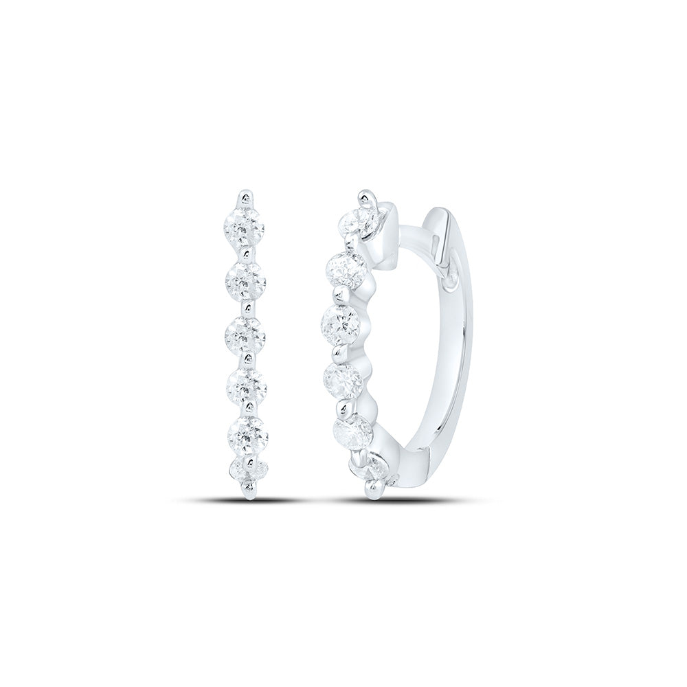 14kt White Gold Womens Round Pave-set Diamond Hoop Earrings 1/4 Cttw