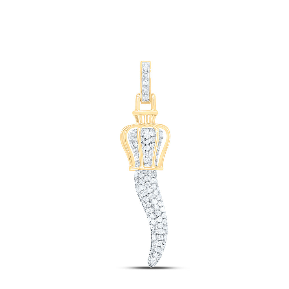 10kt Yellow Gold Mens Round Diamond Italian Horn Charm Pendant 1/2 Cttw
