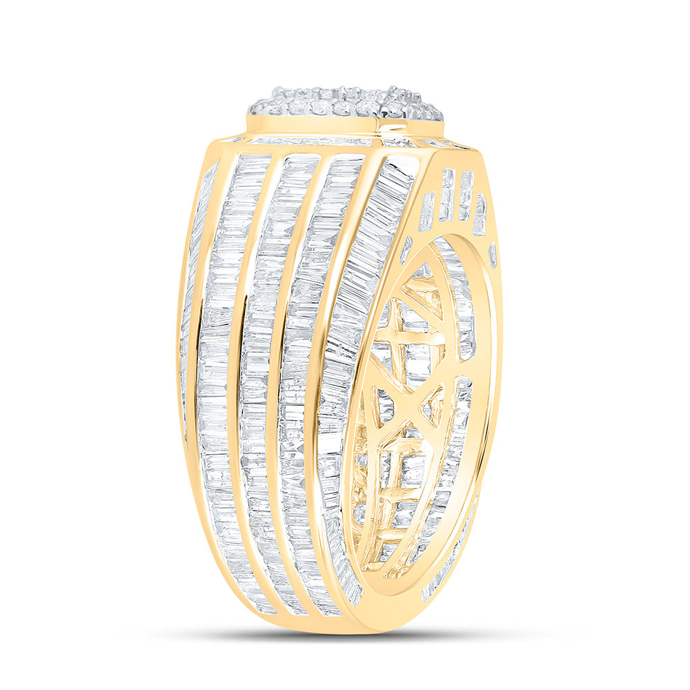 10kt Yellow Gold Mens Baguette Diamond Octagon Cluster Ring 4-3/4 Cttw