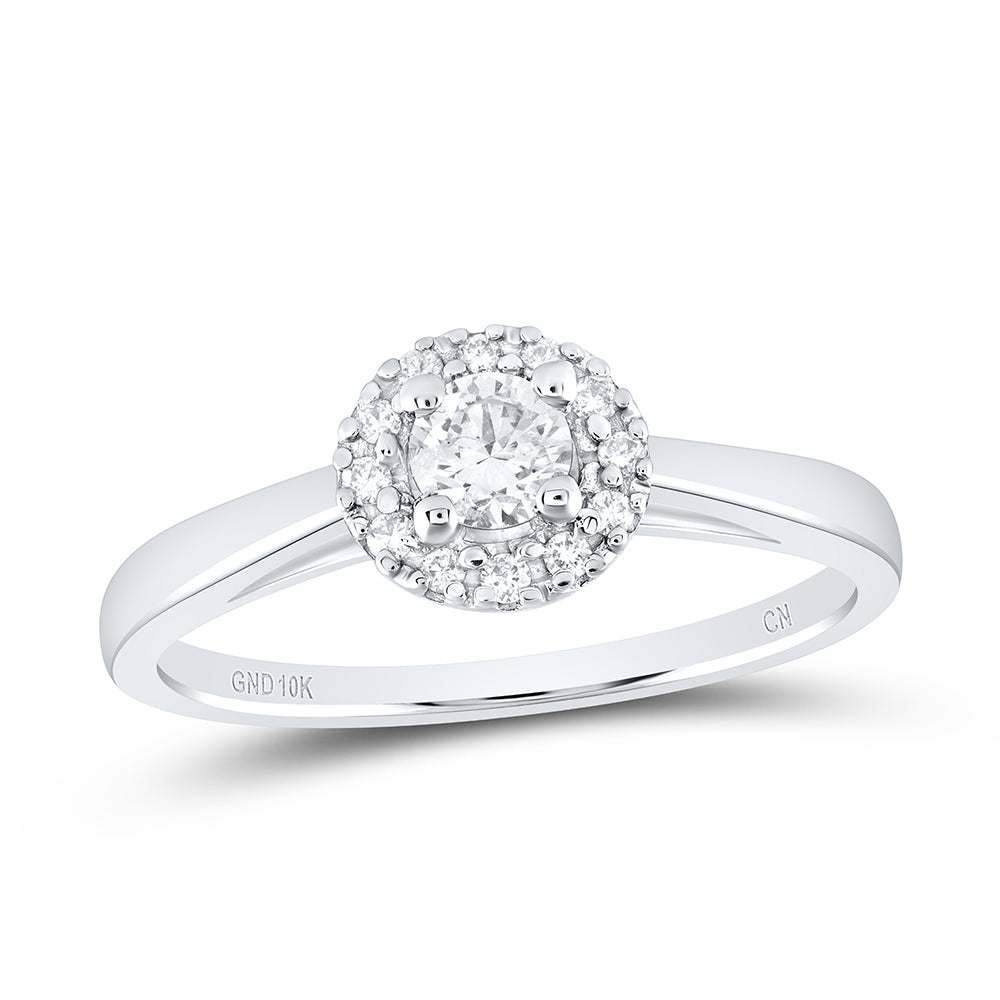 10kt White Gold Round Diamond Solitaire Halo Bridal Wedding Engagement Ring 1/3 Cttw