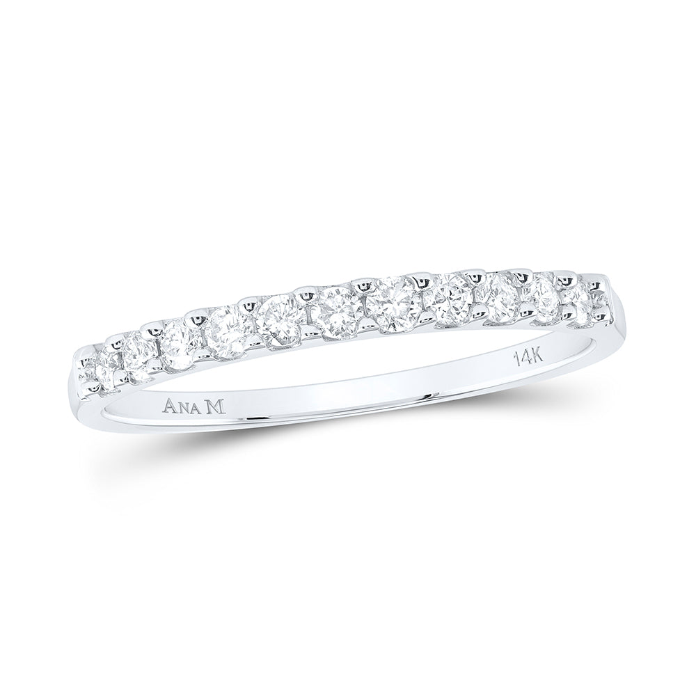 14kt White Gold Womens Round Diamond Single Row Wedding Band 1/4 Cttw