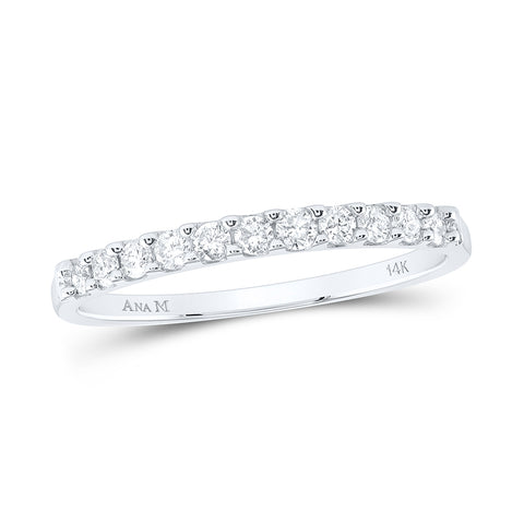 14kt White Gold Womens Round Diamond Single Row Wedding Band 1/4 Cttw