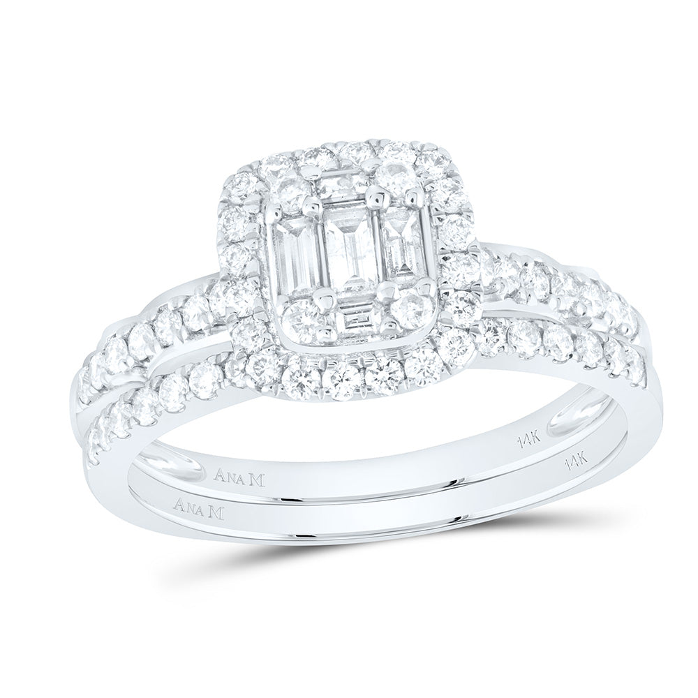 14kt White Gold Baguette Diamond Bridal Wedding Ring Band Set 3/4 Cttw
