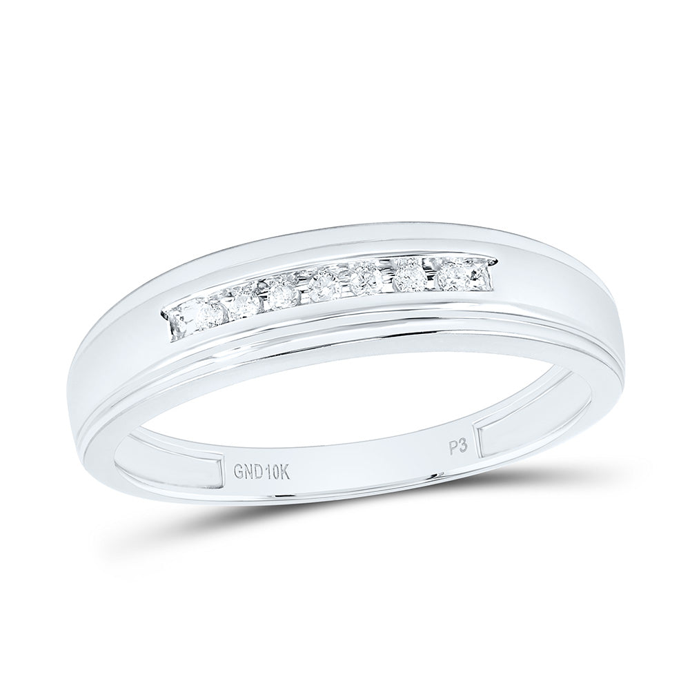 10kt White Gold Mens Round Diamond Wedding Band Ring 1/12 Cttw