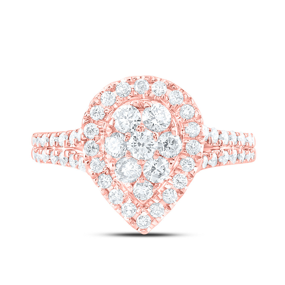 10kt Rose Gold Womens Round Diamond Teardrop Cluster Ring 1 Cttw