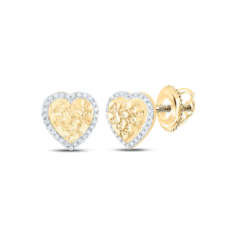10kt Yellow Gold Womens Round Diamond Nugget Heart Earrings 1/10 Cttw